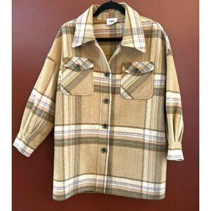 LNA Women's Beige White Plaid Boyfriend Shacket Size XS/S Rugged Outdoors